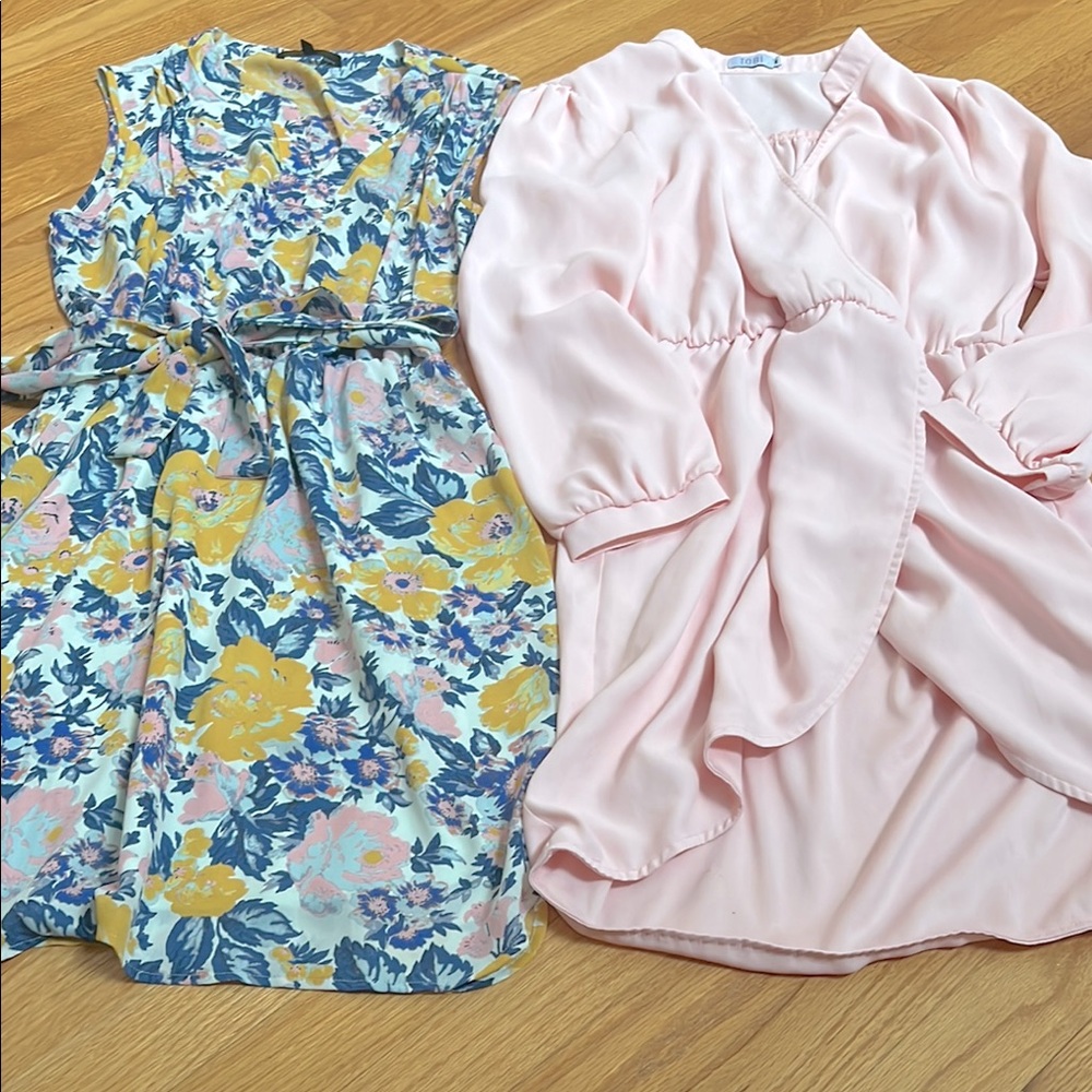 Floral Dress and Pink Wrap Dress